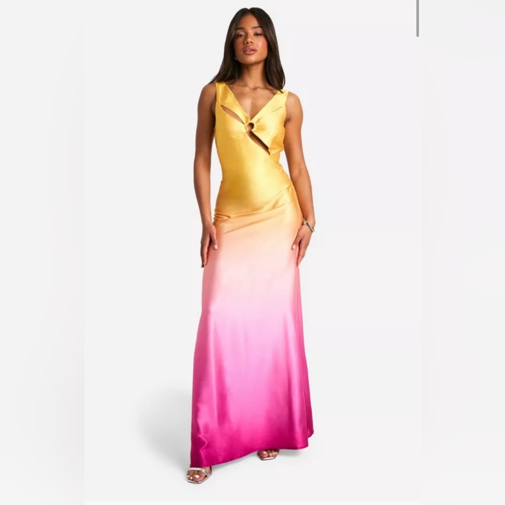 Boohoo Satin Ombre Cut Out Maxi Dress